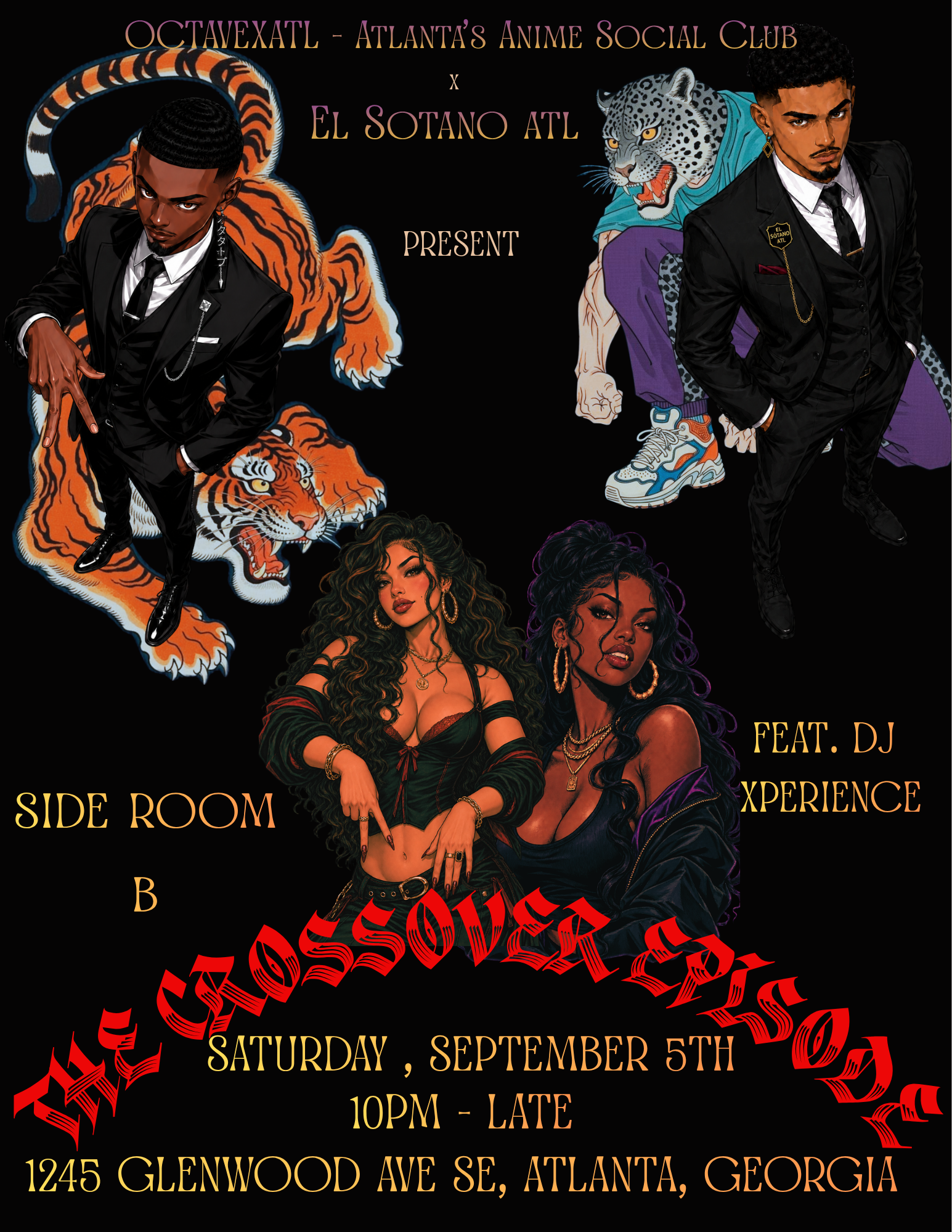 Event flyer for Crossover Episode, an OctaveATL anime party in Atlanta on September 5, 2026