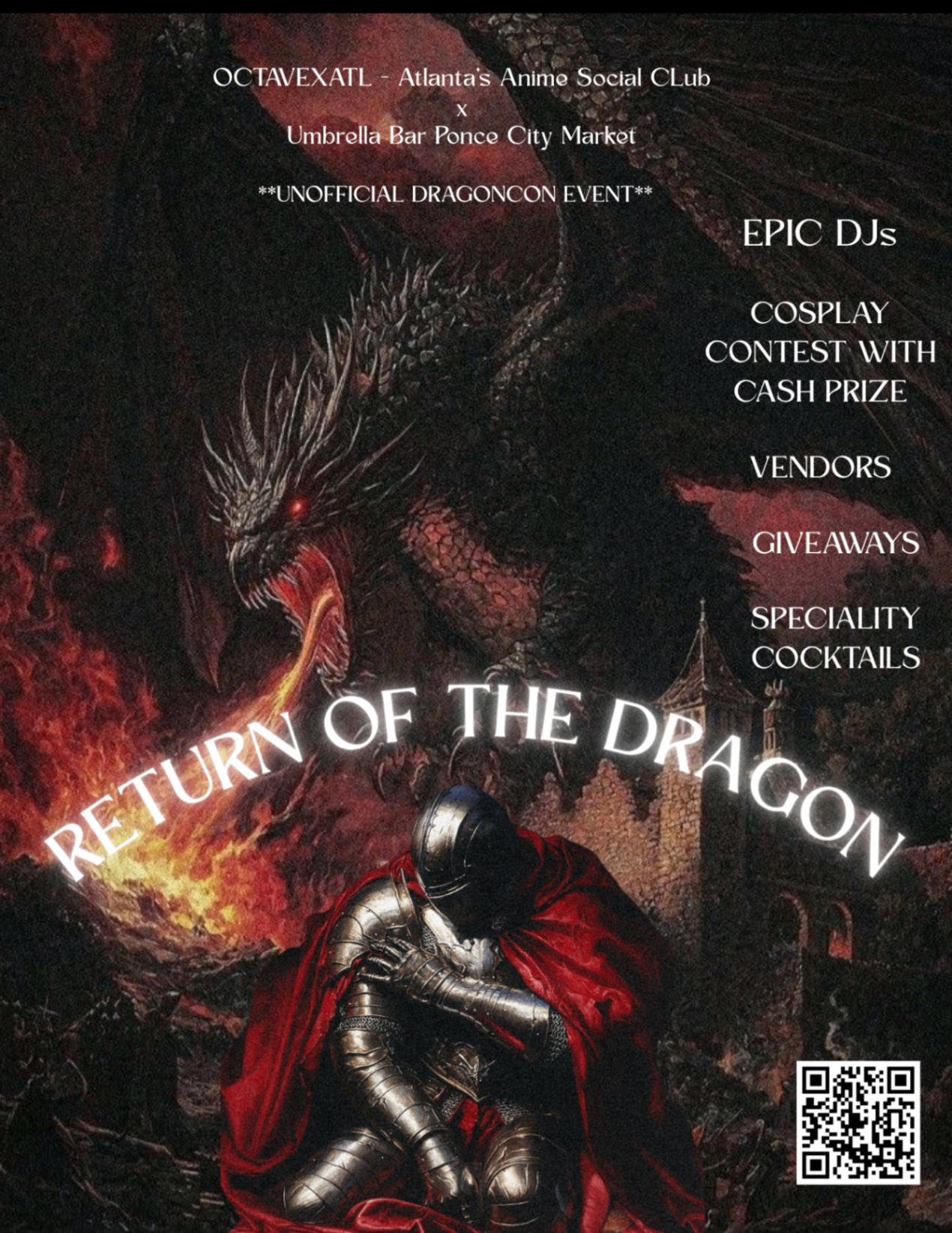 Event flyer for Return of the Dragon: Welcome Weekend, an OctaveATL anime party in Atlanta on September 4, 2026