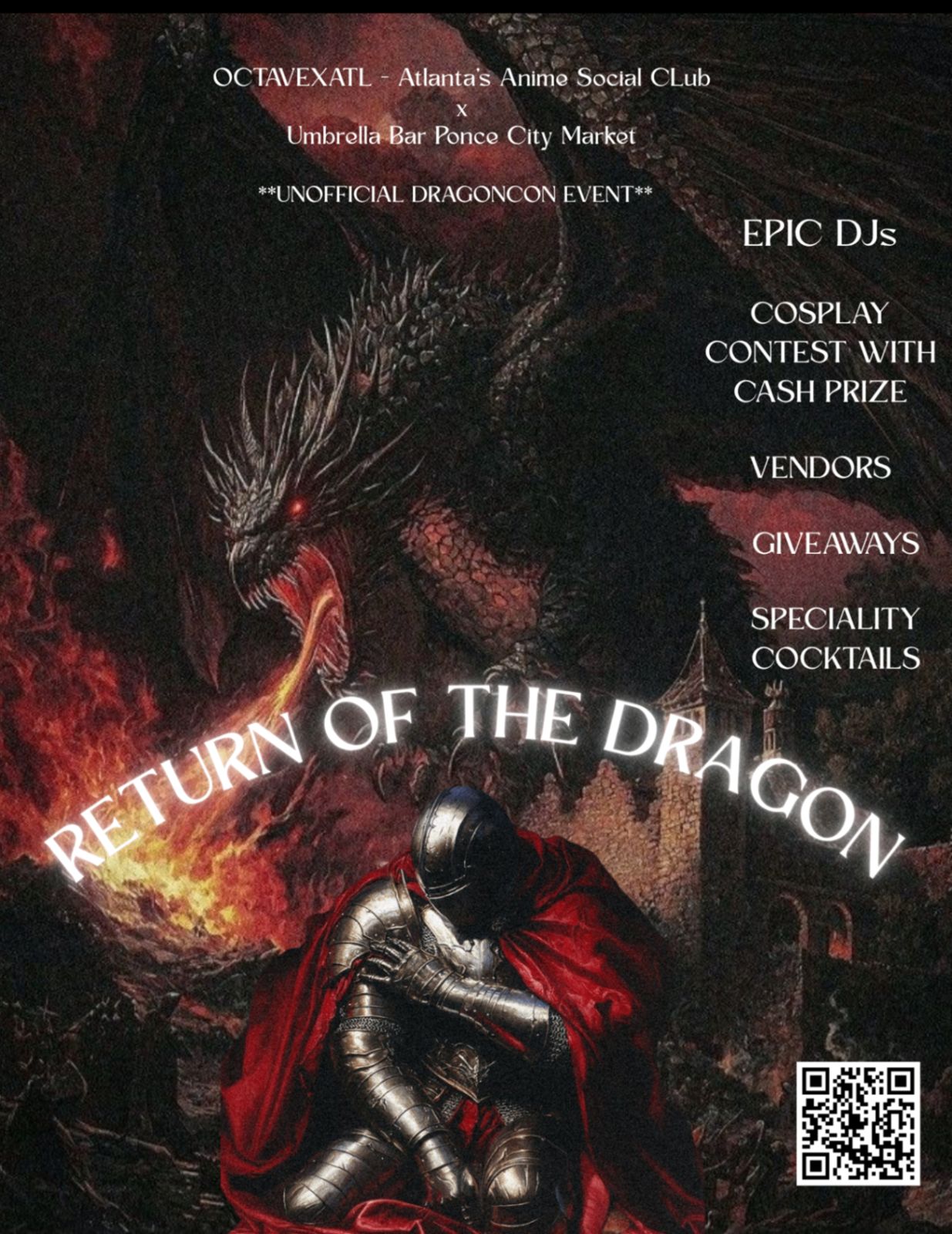 Event flyer for Return of the Dragon: Welcome Weekend, an OctaveATL anime party in Atlanta on September 4, 2026
